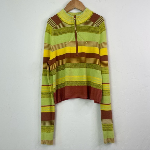 Free People Rip Tide Mockneck Quarter Zip Long Sleeve Knit Striped Crop Top XS - Picture 3 of 16